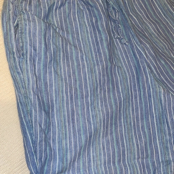 Parisian works women XL pants drawstring linen stripe pockets blue relax casual - Picture 2 of 5